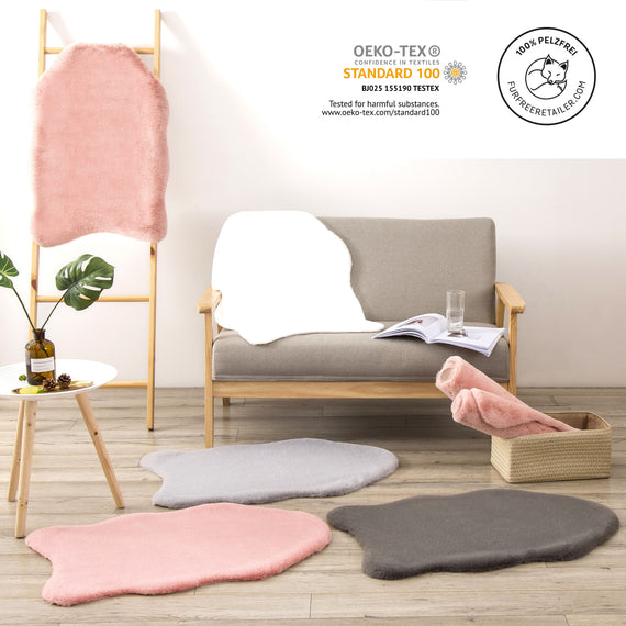 Hasenfell Kunstfell Teppich Vorleger | Rechteckig - Beige